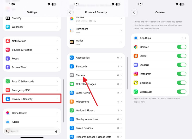 access camera settings