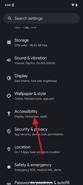 choose accessibility settings