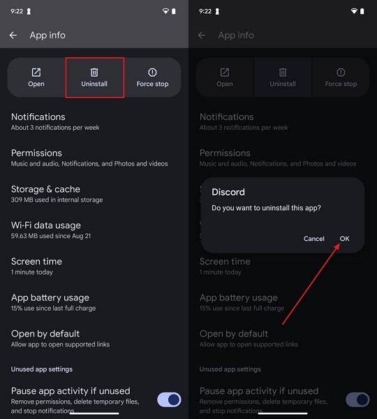 select uninstall and ok