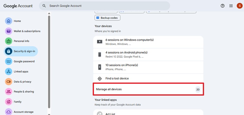 select manage all devices