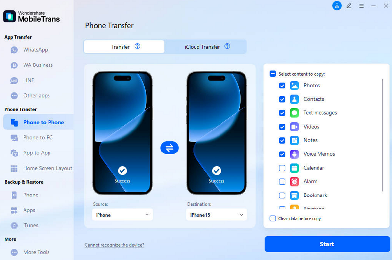 choose phone to phone feature
