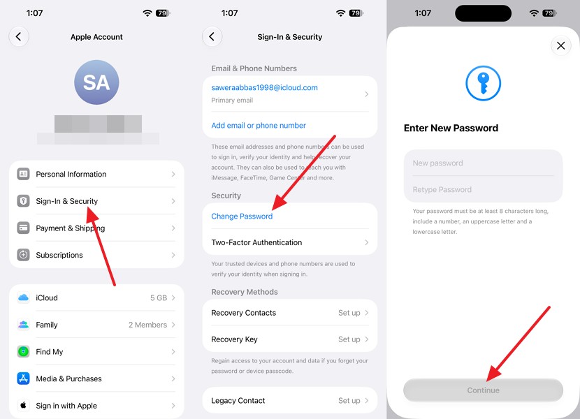 tap change passcode iphone