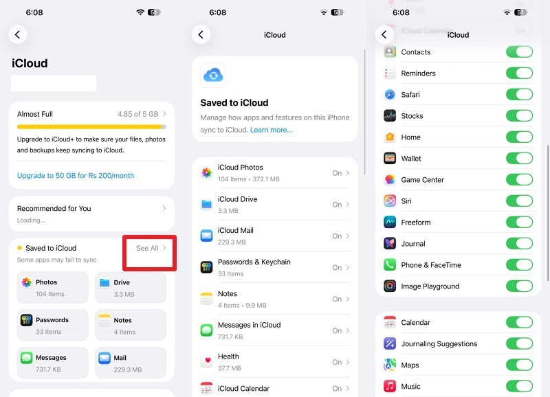 choose icloud and sync apps