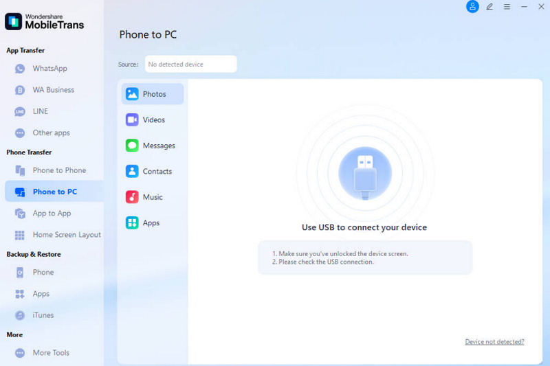 choose phone to pc feature