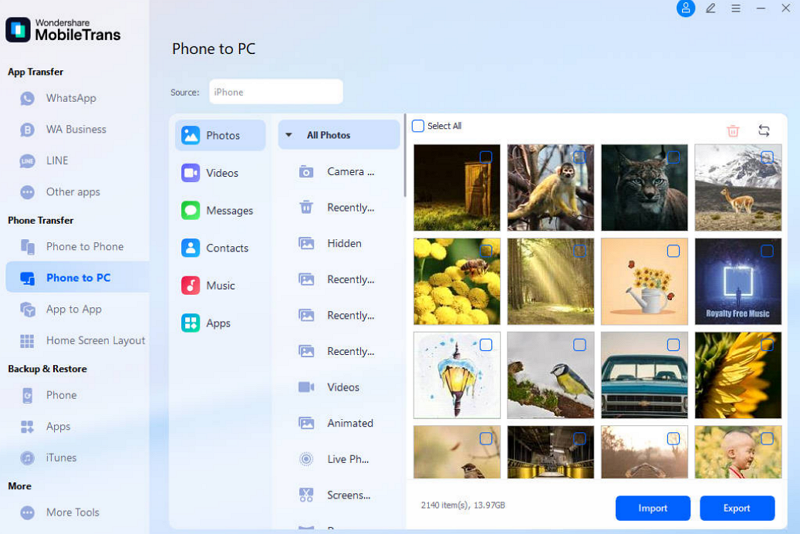 select images and videos