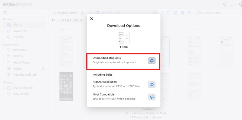 choose unmodified originals option