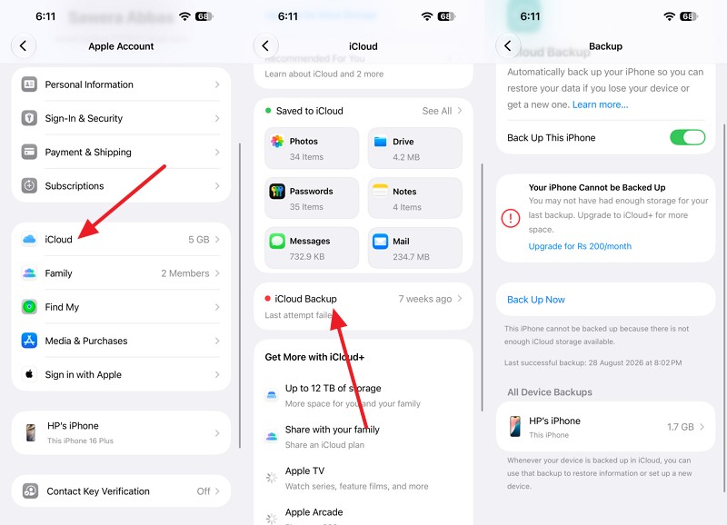 check the icloud backup