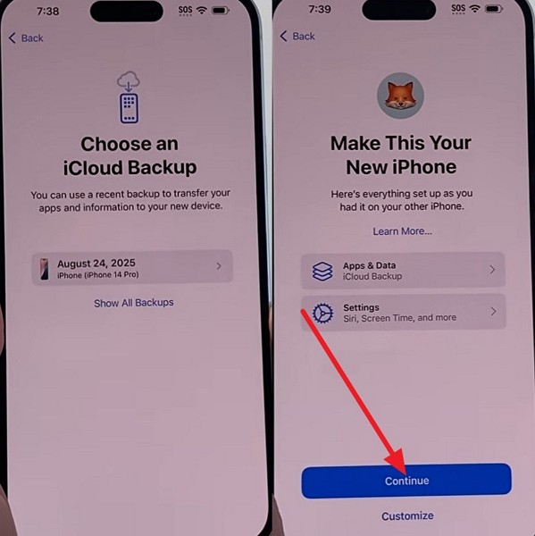 choose backup and continue