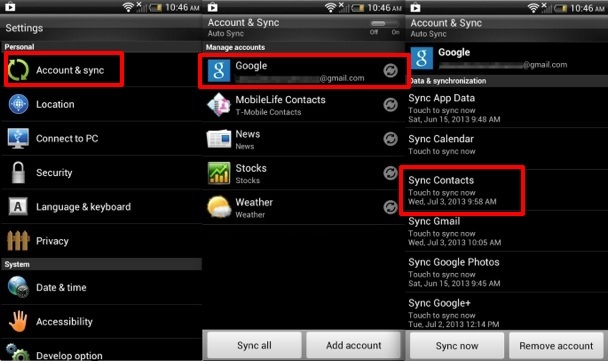 sincronize os contatos do iphone com o samsung via conta do google