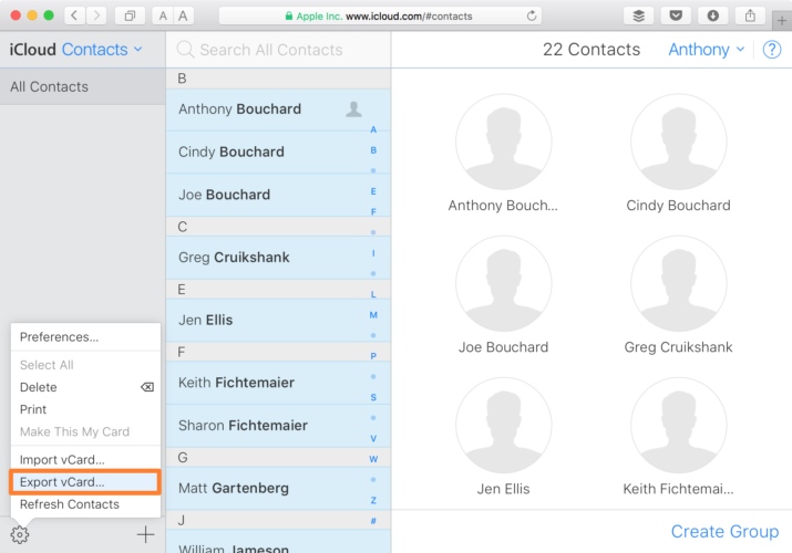 export iphone contacts to vcard