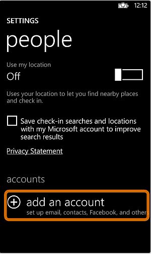 transfer photos between iphone and windows phone-Add an Account