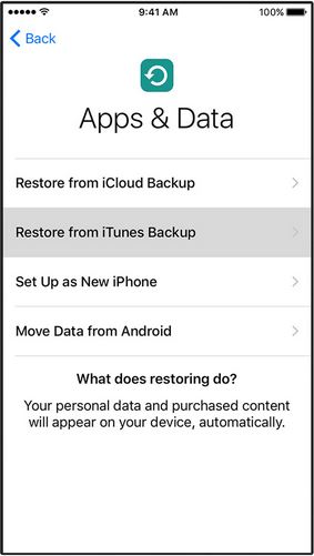 Transferir contactos de iPhone a iPhone - Restaurar desde iTunes Copia de Seguridad