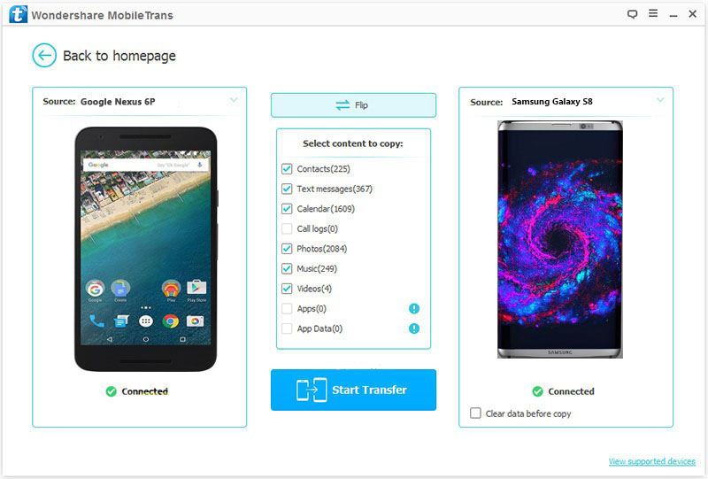 how to tranfer google nexus to samsung s8-start transfer