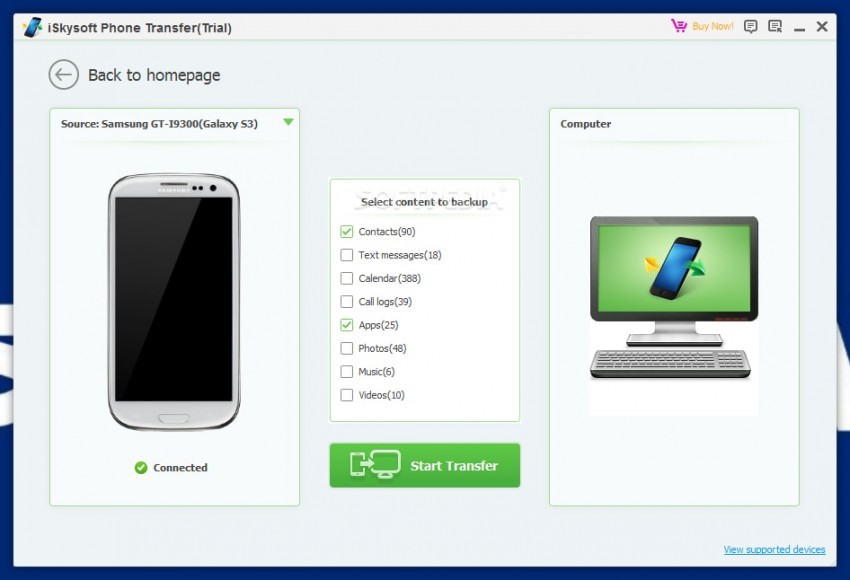 Las 20 mejores herramientas de transferencia de Samsung para hacer una copia de seguridad de los datos de Samsung - iSkysoft Phone Transfer