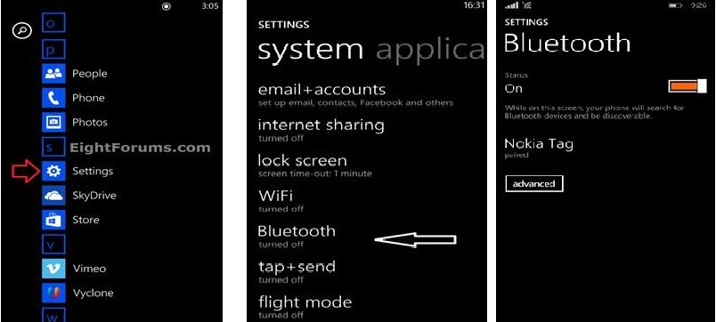 Como Transferir Dados do Windows Phone para o Mac - Ativar Bluetooth - 2 Passo