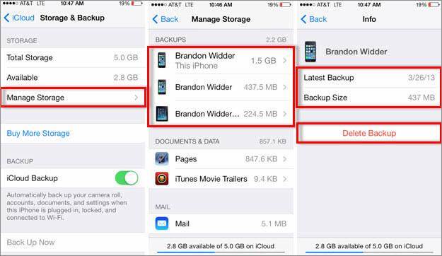 Como Restaurar Mensagens a partir do iCloud - - Excluindo backups indesejados