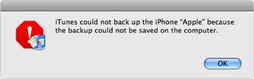 iTunes Backup and restore solutions-backup could not be saved