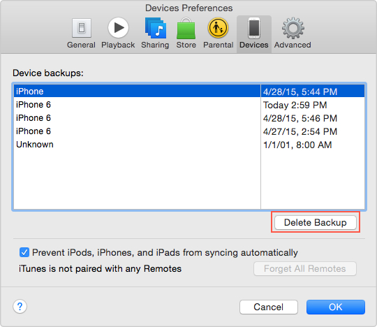 iTunes Backup and restore solutions-delete old backups