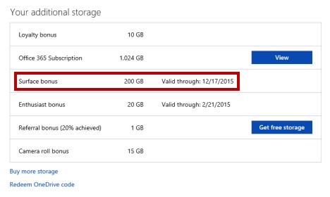 Get more free onedrive storage-Surface bonus