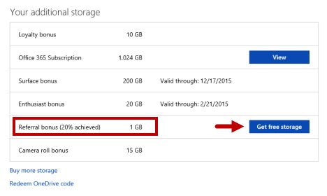 Obtenir plus d'espace de stockage gratuit sur un disque-Bonus de parrainage sur OneDrive