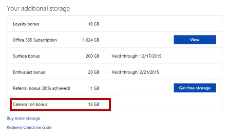 Get more free onedrive storage-Camera roll bonus