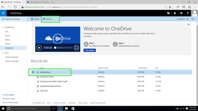 Cómo restaurar los archivos de Onedrive -onedrive web