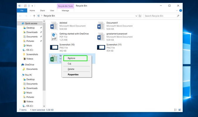 Comment restaurer les fichiers Onedrive - restaurer