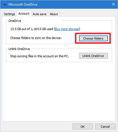 fix Onedrive not syncing-Choose folders