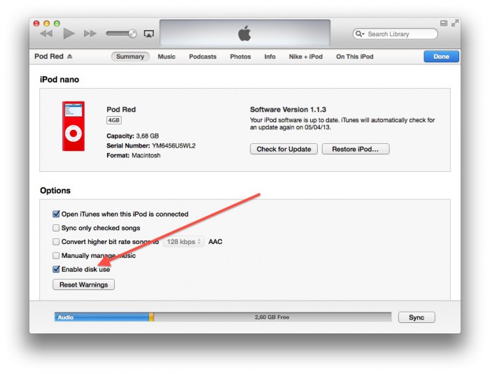 Como transferir músicas do iPod para o iPad - Habilite o uso do disco 