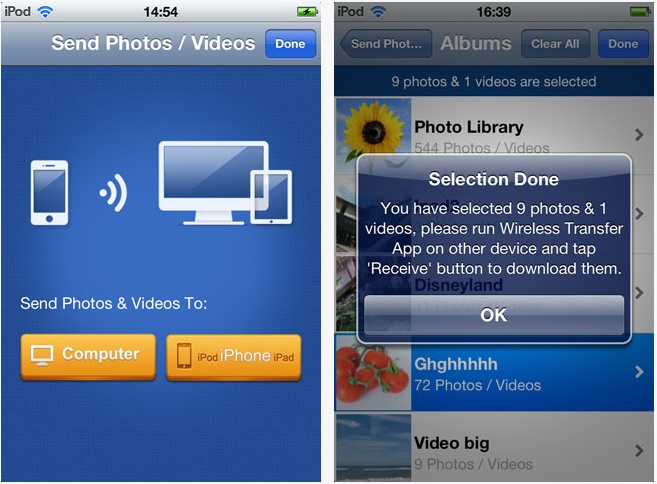 Transfer photos from iPhone to iPod Touch-Wireless Transfer App