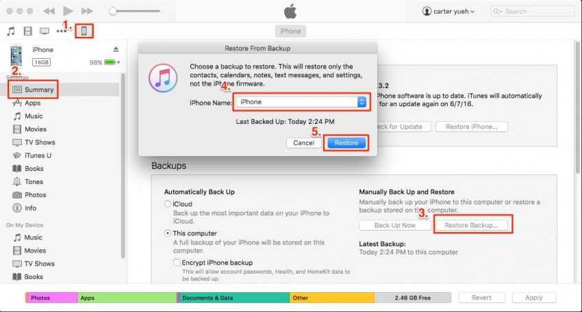 Contatos do iPod Touch para o iPhone - itunes