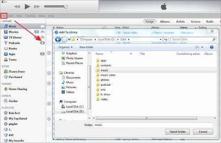 aggiungi file a iTunes