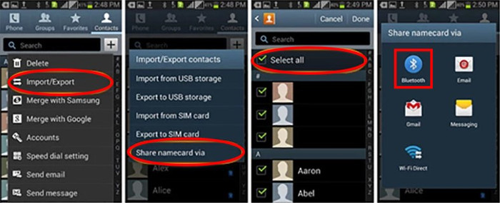 transfert de contacts android avec bluetooth