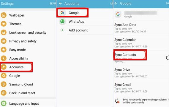 Transferencia de contactos de Android con cuenta de Google