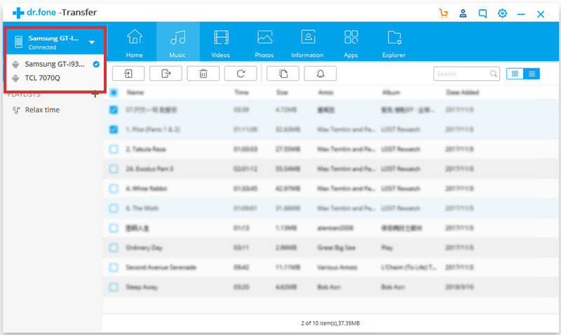 transfer sms from android to android-model name shown