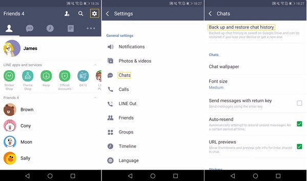 back up line chats on android using google drive