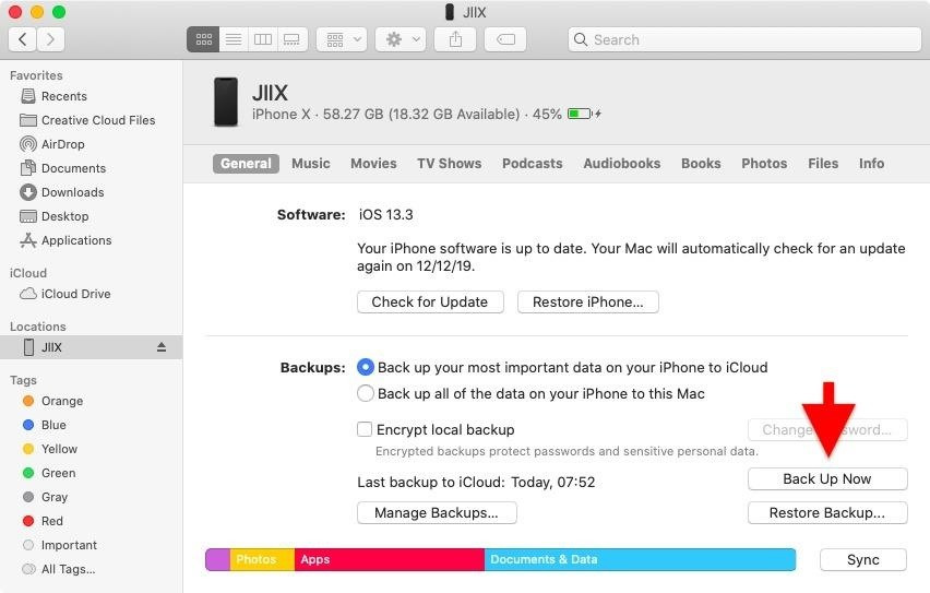 backup iphone su mac