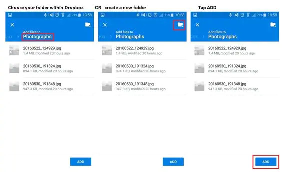 copia de seguridad de las fotos de Android al dropbox