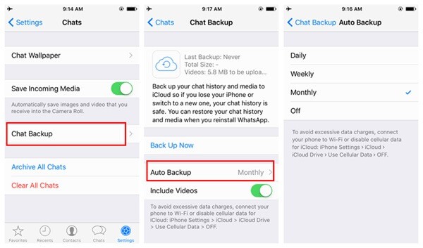 نسخ whatsapp الاحتياطي إلى icloud 1