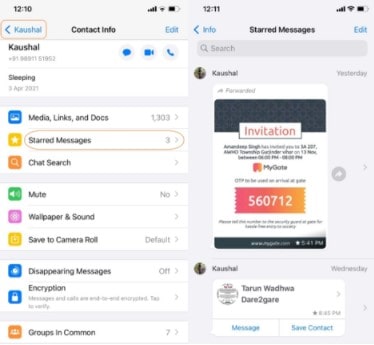 revisa los mensajes marcados de un contacto específico en iOS con MobileTrans