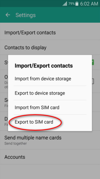 contact transfer by SIM card