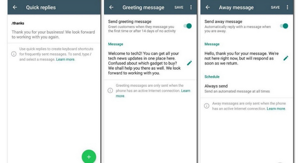 WhatsApp business account messaging tools