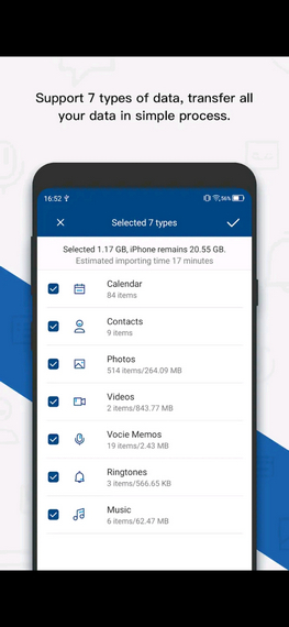transfert de données d'android vers ios par l'application mobiletrans 2