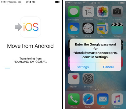 transferência de dados do android para ios com o movetoios 6