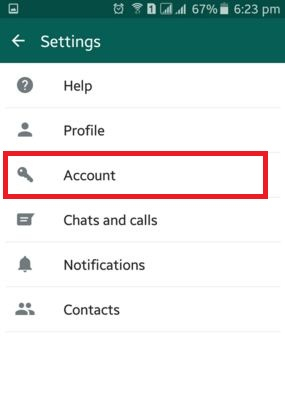 Pilihan Akun Pengaturan WhatsApp