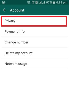 WhatsApp Settings Account Privacy Option