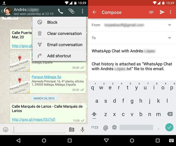 whatsApp do Android para o iPhone 13 via bate-papo por e-mail
