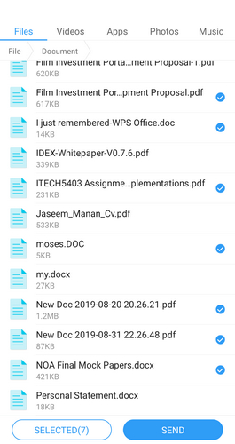 files selected to share