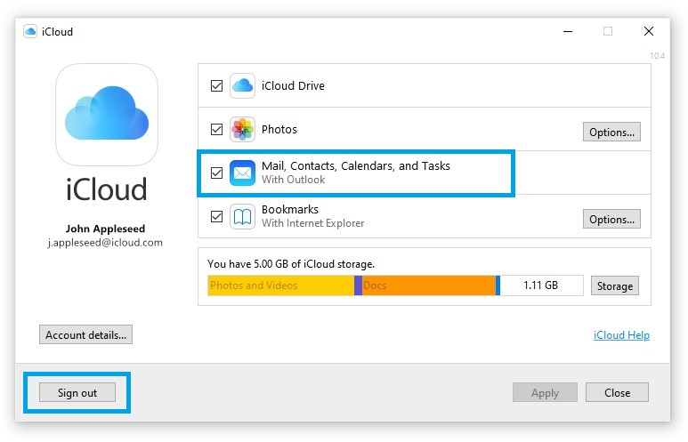 icloud outlook add in problem