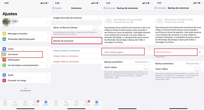 Backup Manual para Fazer Backup WhatsApp iPhone